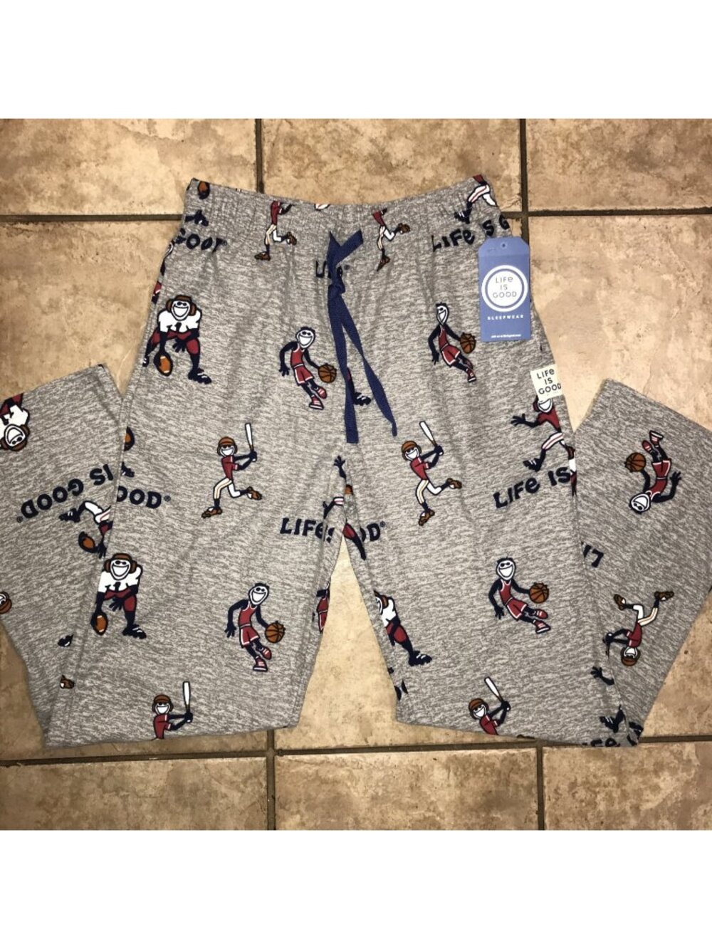 Men's Life is Good Flannel Sports Pajama Pants-Baskeball, Football, Baseball-Med